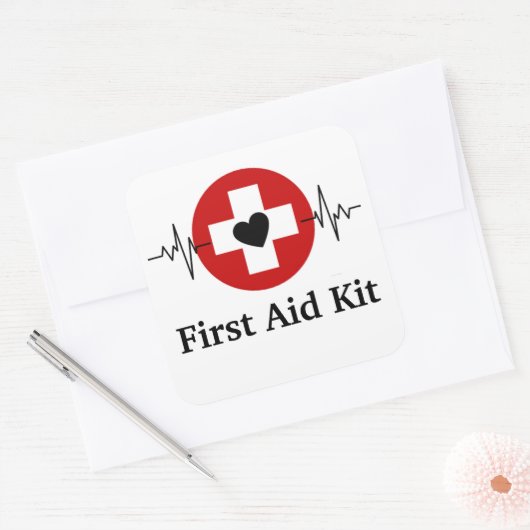 Aangepaste EHBO-kit Vierkante Sticker (Envelop)