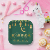 Aangepaste "Eid Mubarak" Groene Gouden Lantaarns + Papieren Bordje (Feest)