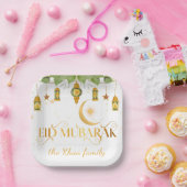 Aangepaste "Eid Mubarak" witte gouden lantaarns +  Papieren Bordje (Feest)