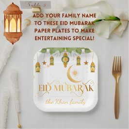 Aangepaste "Eid Mubarak" witte gouden lantaarns + Papieren Bordje