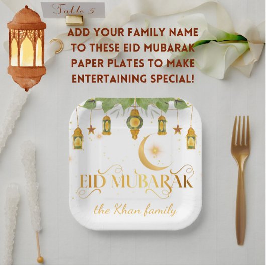 Aangepaste "Eid Mubarak" witte gouden lantaarns +  Papieren Bordje