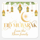 Aangepaste "Eid Mubarak" Witte Gouden Lantaarns + Vierkante Sticker (Voorkant)