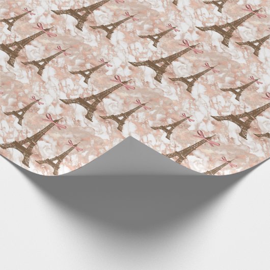 Aangepaste Eiffeltower White, Roos Gold Marble Cadeaupapier (Hoek)
