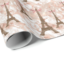 Aangepaste Eiffeltower White, Roos Gold Marble Cadeaupapier