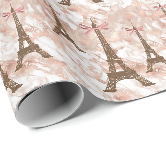 Aangepaste Eiffeltower White, Roos Gold Marble Cadeaupapier (Rol Hoek)