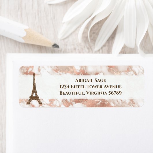 Aangepaste Eiffeltower White, Roos Gold Marble Etiket (Insitu)