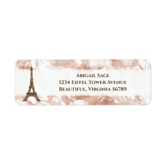 Aangepaste Eiffeltower White, Roos Gold Marble Etiket (Voorkant)