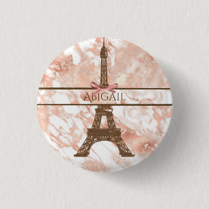 Aangepaste Eiffeltower White, Roos Gold Marble Ronde Button 3,2 Cm