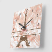 Aangepaste Eiffeltower White, Roos Gold Marble Vierkante Klok (Hoek)