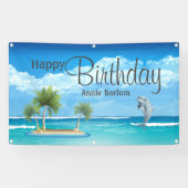 Aangepaste Eiland Dolfijn Verjaardagsbanner Spandoek (Horizontaal)