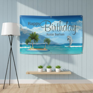 Aangepaste Eiland Dolfijn Verjaardagsbanner Spandoek