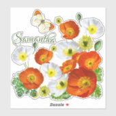 Aangepaste eilandpapavers en vlindervinyl sticker (Vel)