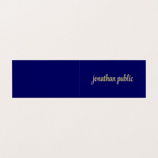 Aangepaste Elegant Faux Gold Script Tekst Navy Opg Visitekaartje (Buitenkant ongevouwen)