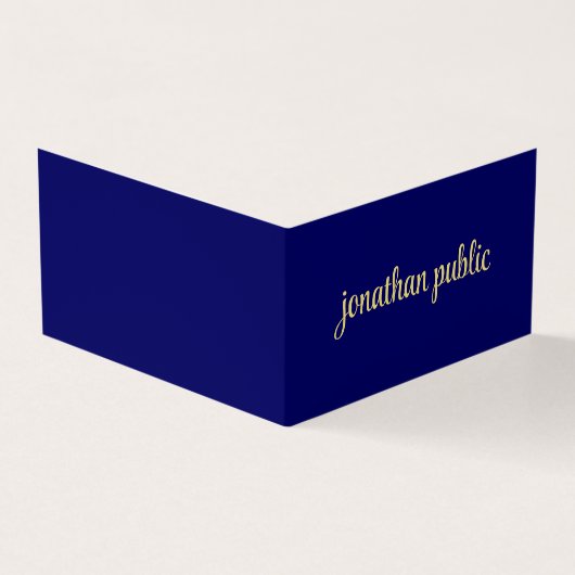 Aangepaste Elegant Faux Gold Script Tekst Navy Opg Visitekaartje (Buitenkant)
