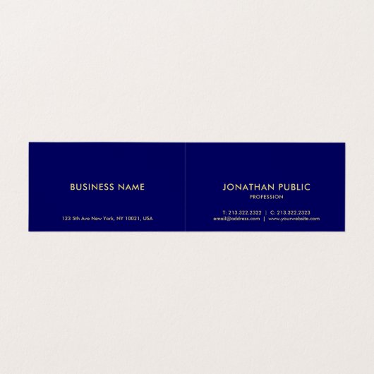 Aangepaste Elegant Faux Gold Script Tekst Navy Opg Visitekaartje (Binnenkant ongevouwen)