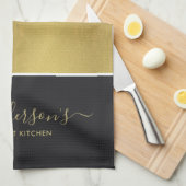 AANGEPASTE ELEGANT FAUX GOLD SILVER BLACK STRIPS THEEDOEK (Quarter Fold)