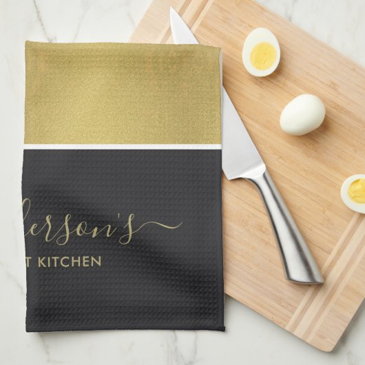 AANGEPASTE ELEGANT FAUX GOLD SILVER BLACK STRIPS THEEDOEK (Quarter Fold)