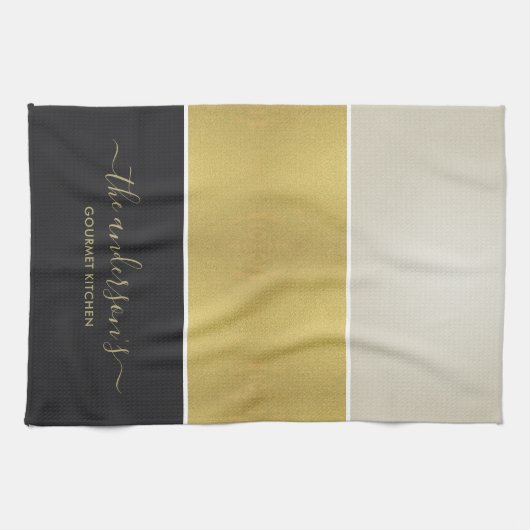 AANGEPASTE ELEGANT FAUX GOLD SILVER BLACK STRIPS THEEDOEK (Horizontaal)