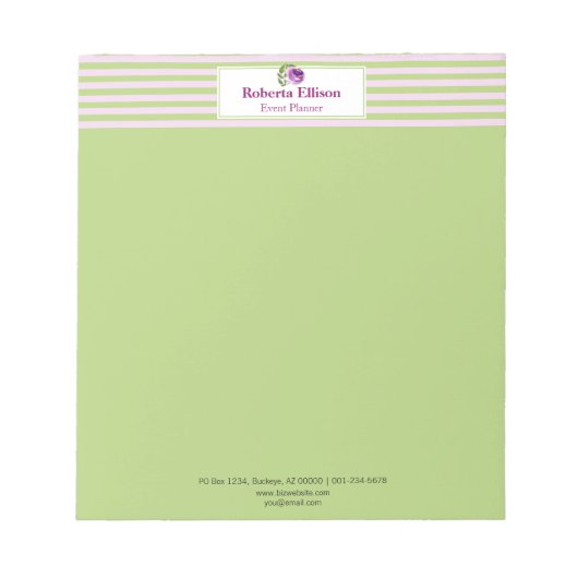 Aangepaste Elegant Floral Roos Pastel Stripes Notitieblok (Voorkant)