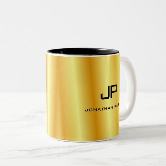 Aangepaste Elegant Gold Kijk Monogram Sjabloon Tweekleurige Koffiemok (Voorkant rechts)