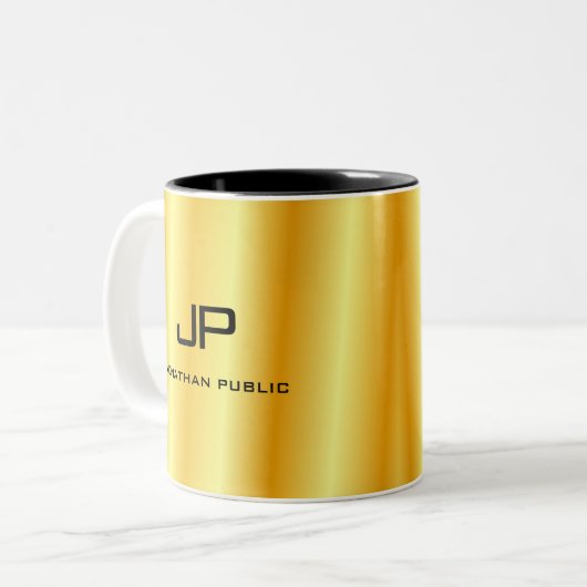 Aangepaste Elegant Gold Kijk Monogram Sjabloon Tweekleurige Koffiemok (Voorkant links)