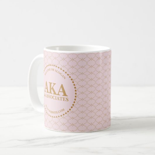 Aangepaste Elegant Gold Trellis Monogram Business Koffiemok (Voorkant links)