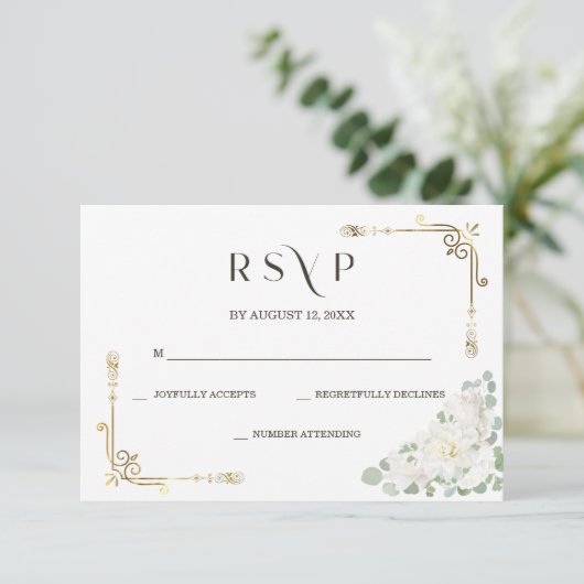Aangepaste Elegant Gouden Bruiloft RSVP Sjabloon (Staand voorkant)