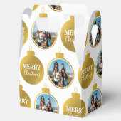 Aangepaste Elegant Gouden Foto Ornamenten Kerst Bedankdoosjes (Geopend)