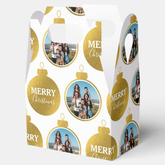 Aangepaste Elegant Gouden Foto Ornamenten Kerst Bedankdoosjes (Geopend)