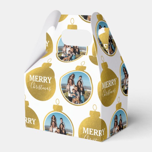Aangepaste Elegant Gouden Foto Ornamenten Kerst Bedankdoosjes (Voorkant Zijde)