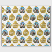 Aangepaste Elegant Gouden Foto Ornamenten Kerst Cadeaupapier (Vlak)