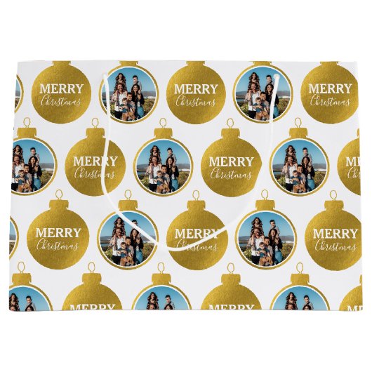 Aangepaste Elegant Gouden Foto Ornamenten Kerst Groot Cadeauzakje (Voorkant)