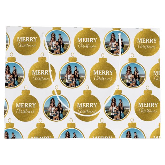 Aangepaste Elegant Gouden Foto Ornamenten Kerst Groot Cadeauzakje (Achterkant)