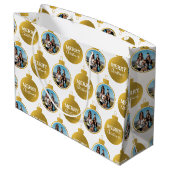 Aangepaste Elegant Gouden Foto Ornamenten Kerst Groot Cadeauzakje (Achterkant Gekanteld)