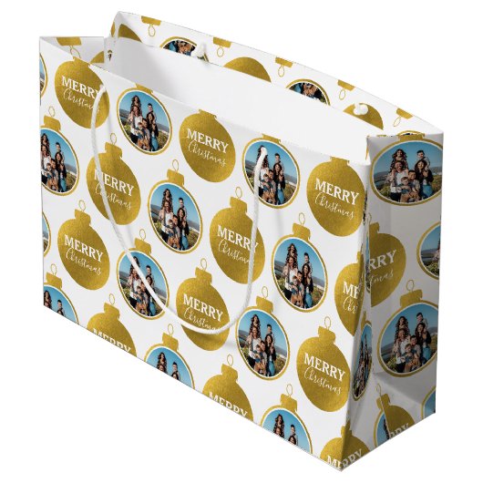 Aangepaste Elegant Gouden Foto Ornamenten Kerst Groot Cadeauzakje (Achterkant Gekanteld)