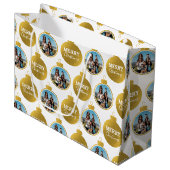 Aangepaste Elegant Gouden Foto Ornamenten Kerst Groot Cadeauzakje (Voorkant Gekanteld)