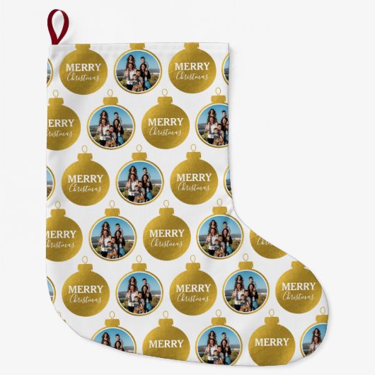 Aangepaste Elegant Gouden Foto Ornamenten Kerst Grote Kerstsok (Voorkant)