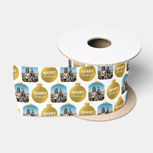 Aangepaste Elegant Gouden Foto Ornamenten Kerst Satijnen Lint