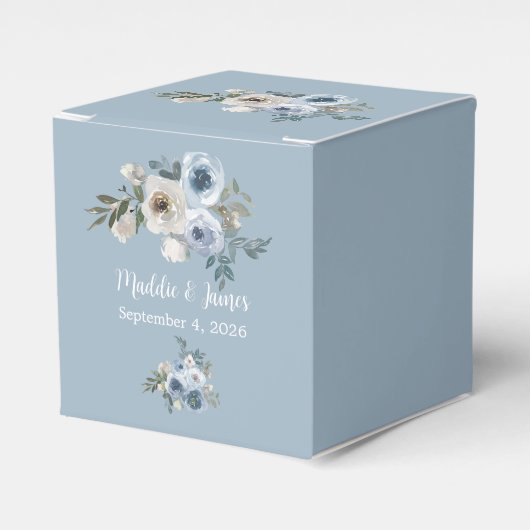 Aangepaste Elegant Grey Blue Floral Bedankdoosjes (Voorkant Zijde)
