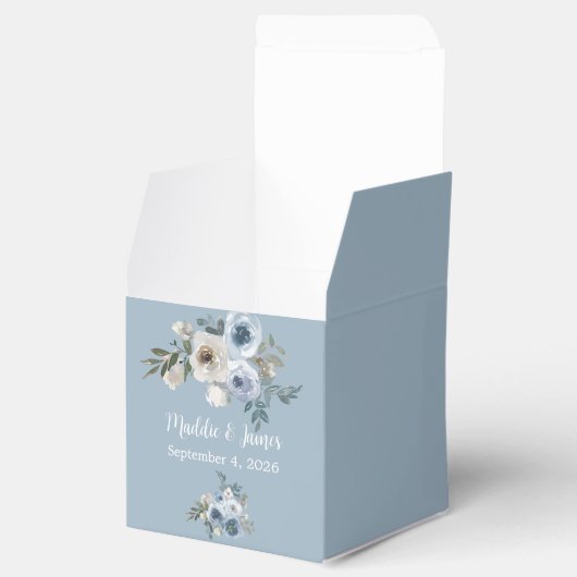 Aangepaste Elegant Grey Blue Floral Bedankdoosjes (Geopend)