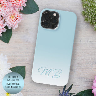 Aangepaste Elegant Licht Aqua Ocean Blauw Monogram iPhone 15 Pro Max Hoesje