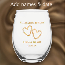 Aangepaste Elegant Modern 10e bruiloft Jubileum Wijnglas Zonder Voet