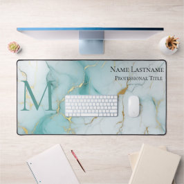 Aangepaste Elegant Monogram Aqua Marmer Bureaumat