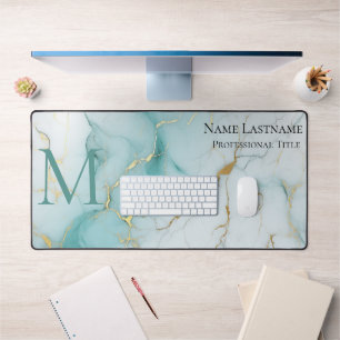 Aangepaste Elegant Monogram Aqua Marmer Bureaumat
