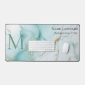 Aangepaste Elegant Monogram Aqua Marmer Bureaumat (Keyboard & Muis)