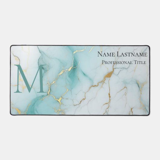 Aangepaste Elegant Monogram Aqua Marmer Bureaumat (Voorkant)