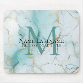 Aangepaste Elegant Monogram Aqua Marmer Muismat