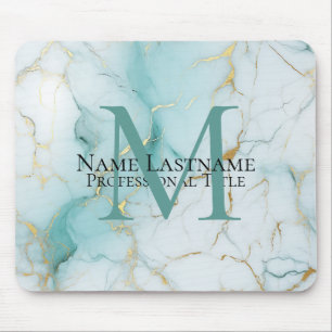 Aangepaste Elegant Monogram Aqua Marmer Muismat