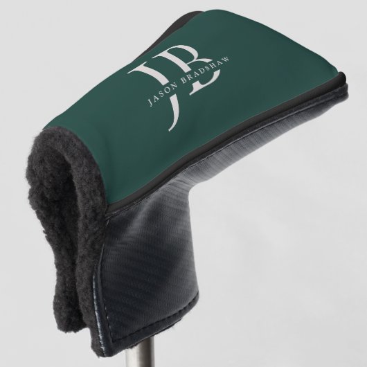 Aangepaste Elegant Monogram en Naam Groen Golfheadcover (3/4 voorkant)