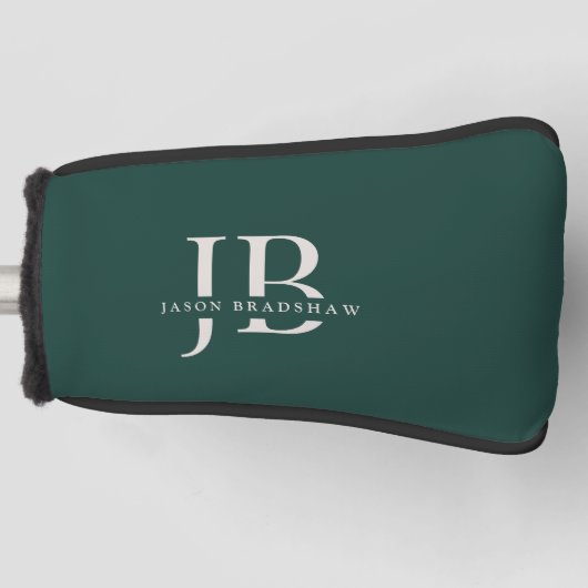 Aangepaste Elegant Monogram en Naam Groen Golfheadcover (Voorkant)